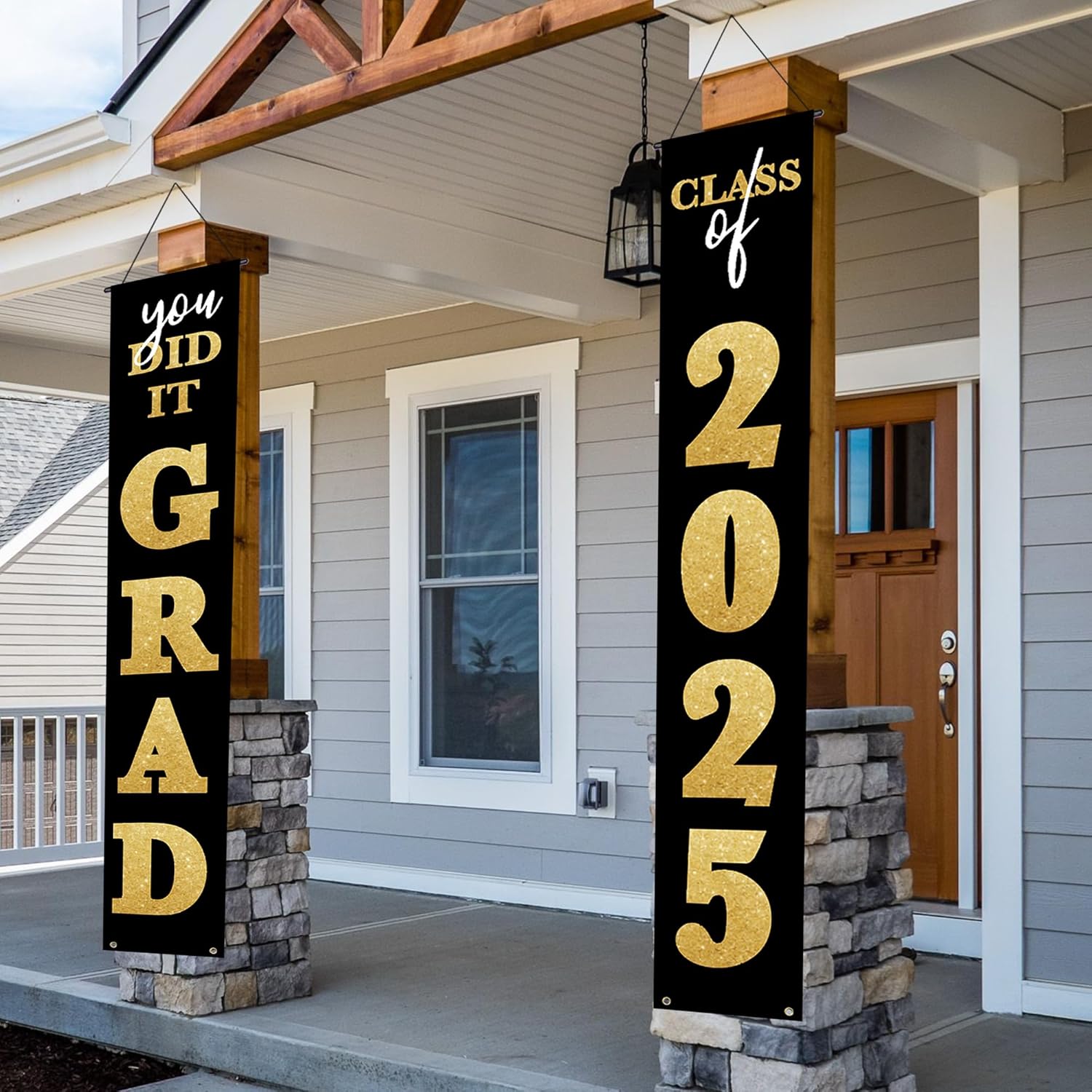 Class of 2025 Graduation Banner Black Gold Porch Sign