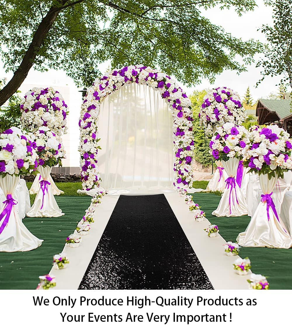 ShiDianYi Sequin Aisle Runner 4FTx20FT Black Wedding Carpet