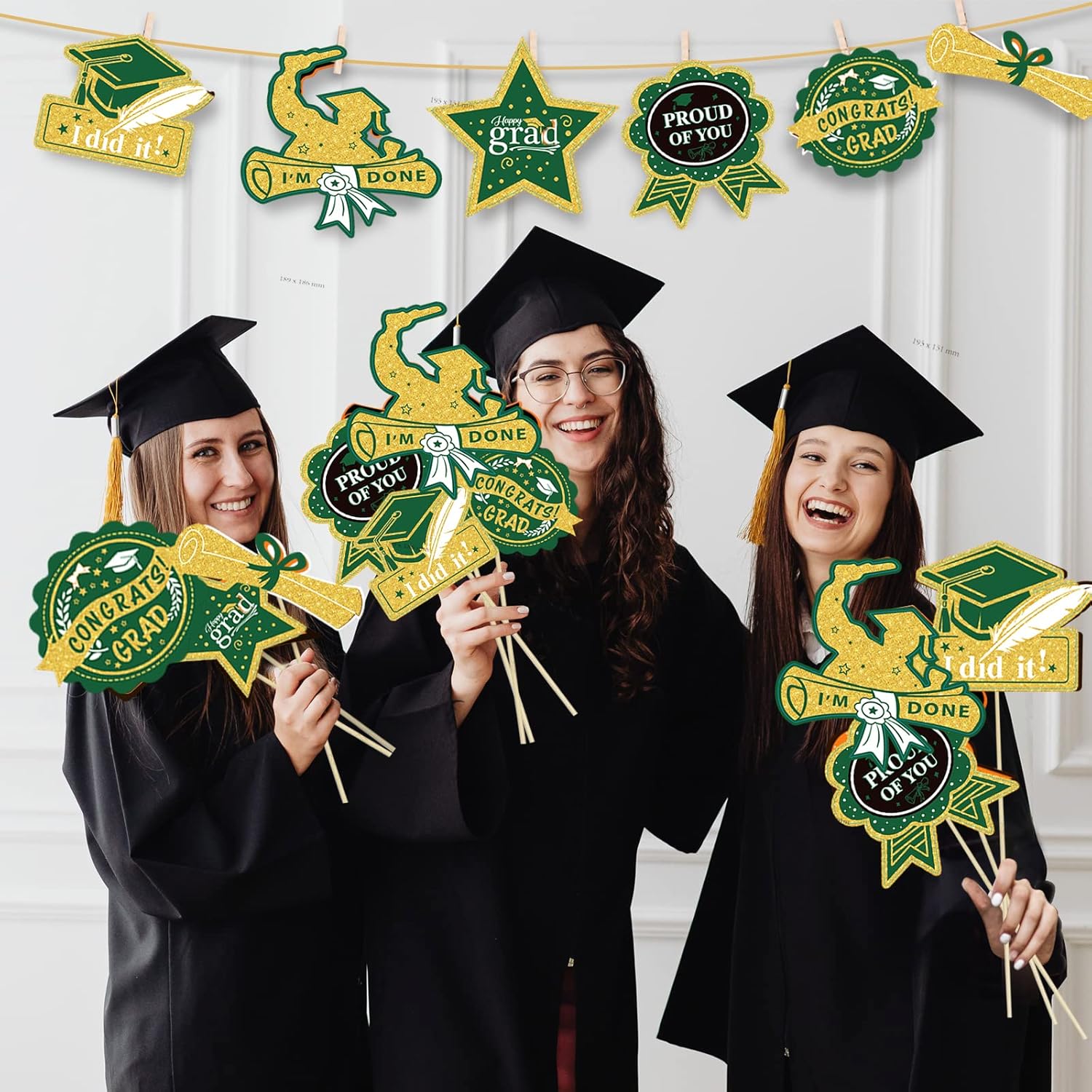Green Gold Graduation Centerpieces 2024 24Pcs Table Decorations