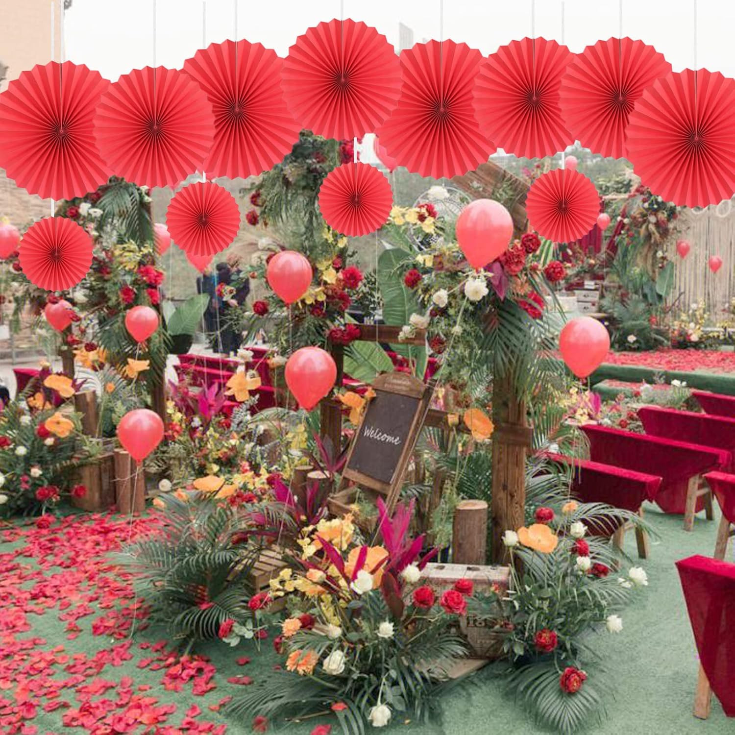 HQZ Red Party Hanging Fans DIY Set 12pcs