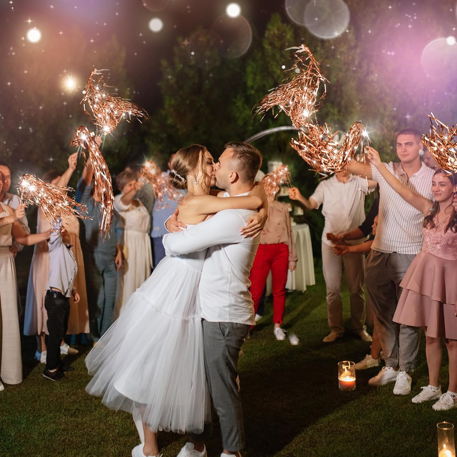 24 Pcs Lighted Wedding Wands with Rose Gold Tinsel