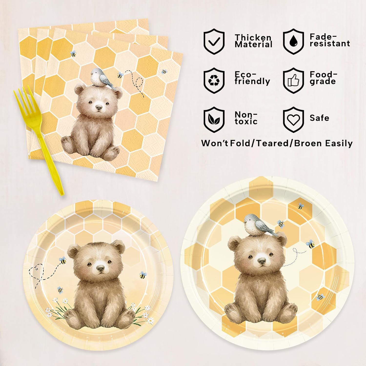 120pcs Classic Bear Party Tableware Set for Baby Shower or Birthday