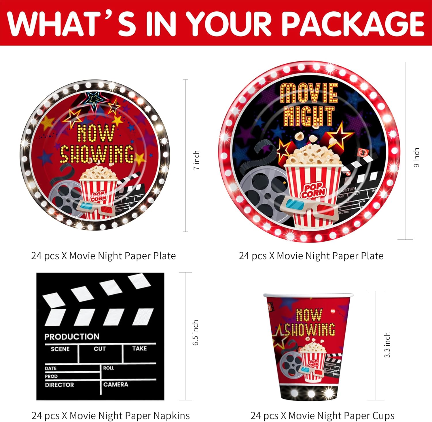Movie Night Party Decorations Tableware Set Serves 24
