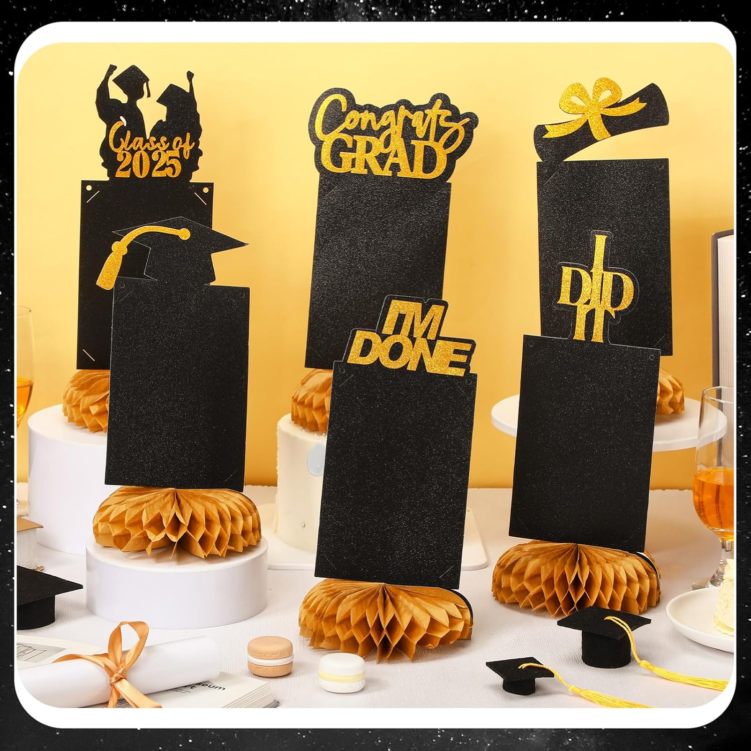Gold Graduation Centerpieces Set 9 Pcs for Class of 2025