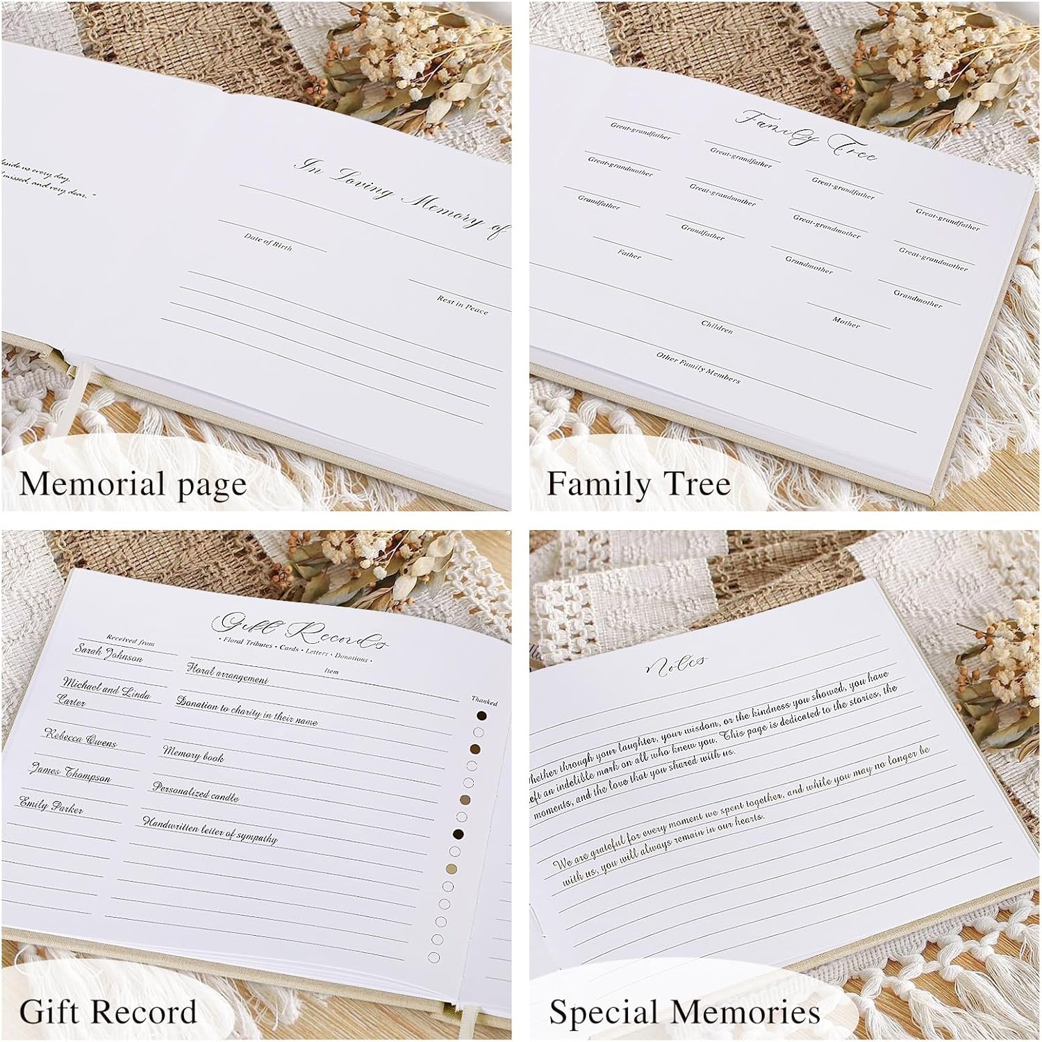 Lanpn Blue Linen Funeral Guest Book with Memory Table Sign