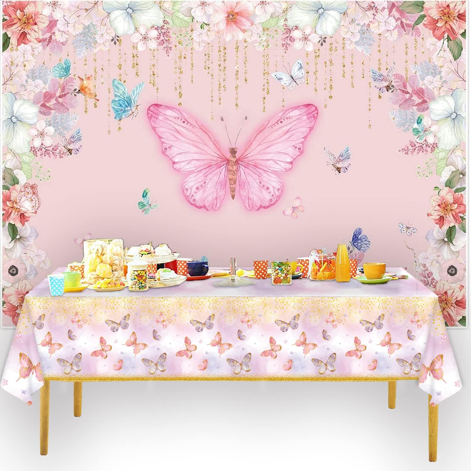 4pcs Butterfly Birthday Tablecloths Pink Purple Decorations for Girls