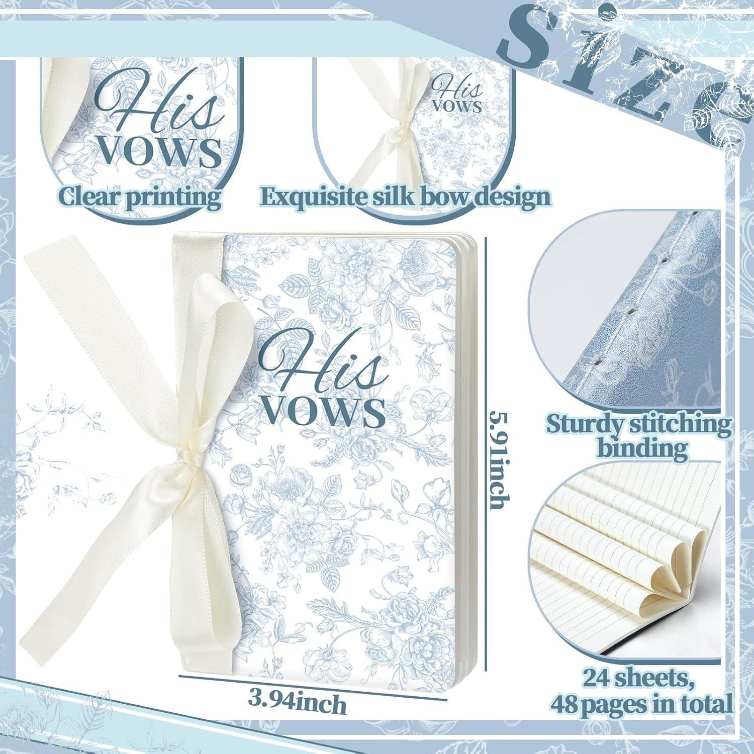 2 Pcs Blue His and Hers Vow Books with Ribbon Bow