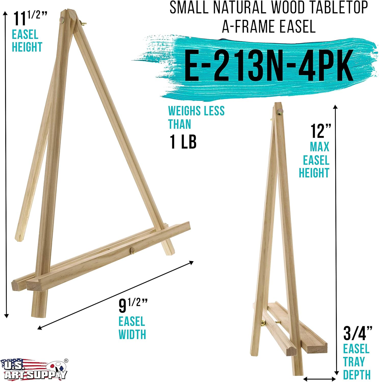 US Art Supply 12 Natural Wood Easel 4 Pack