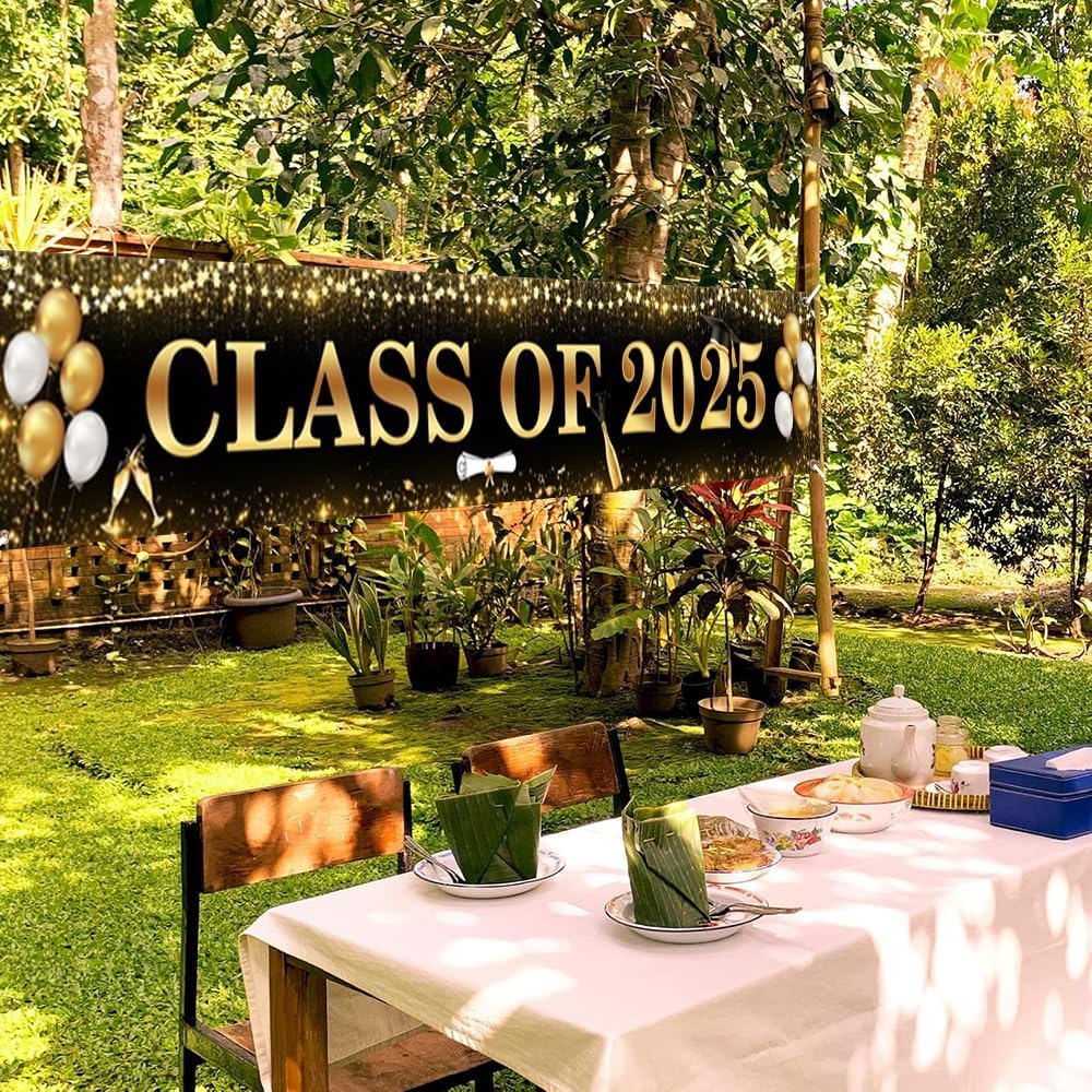 Class Of 2025 Graduation Yard Banner Black Gold