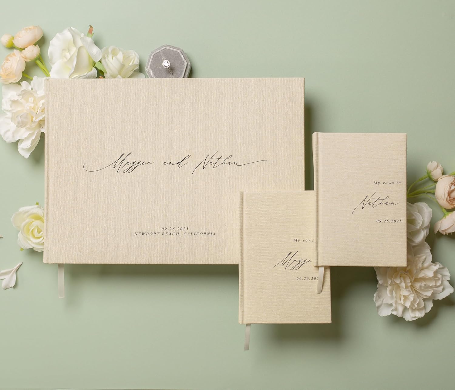 Modern Album Designs Personalized Wedding Book Set - Cream
