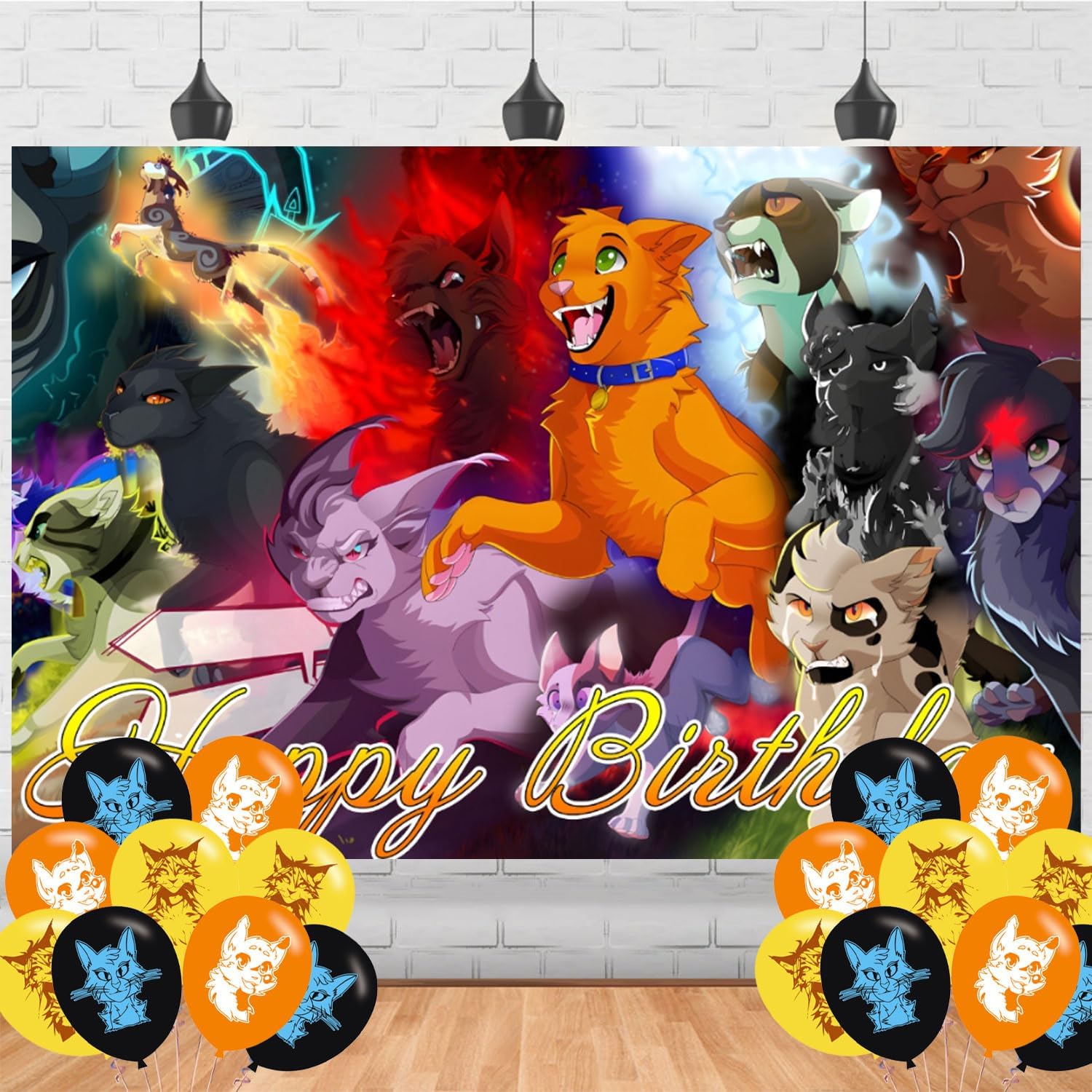 Warriors Cats Birthday Backdrop with Balloons