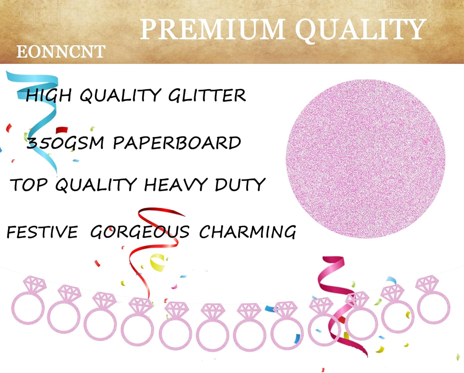 Pre-Strung Pink Glitter Diamond Ring Banner for Bachelorette Party