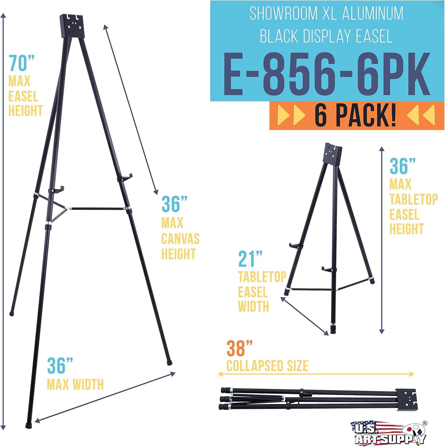 US Art Supply 70 High Showroom XL Silver Metal Display Easel 6 Pack