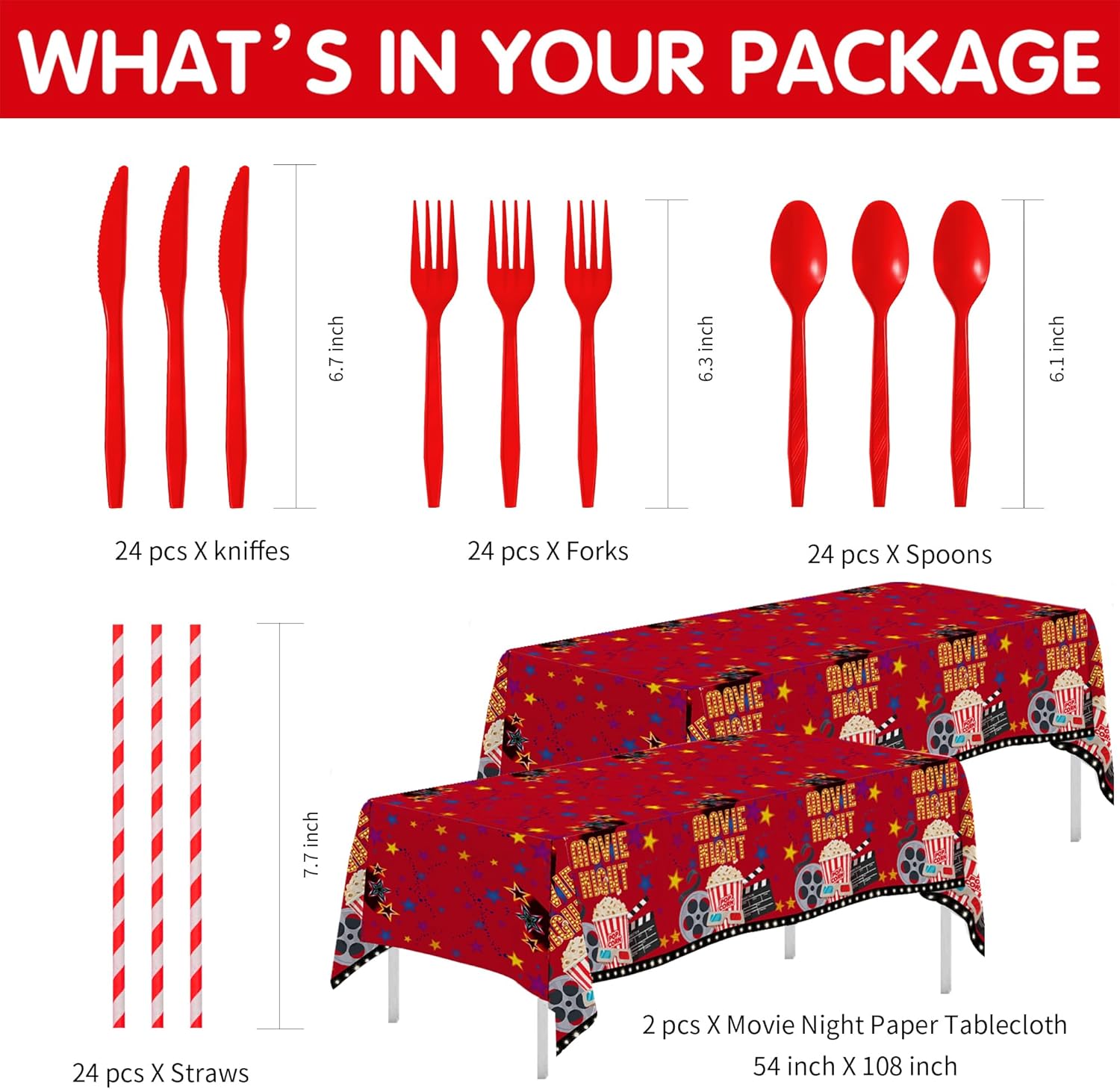 Movie Night Party Decorations Tableware Set Serves 24