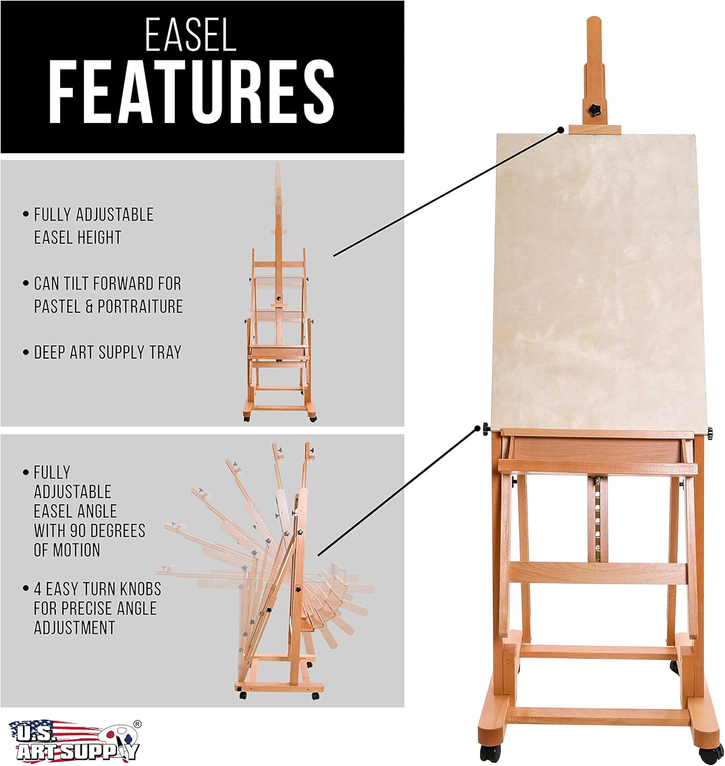 US Art Supply Heavy Duty Extra Large Adjustable H-Frame Easel