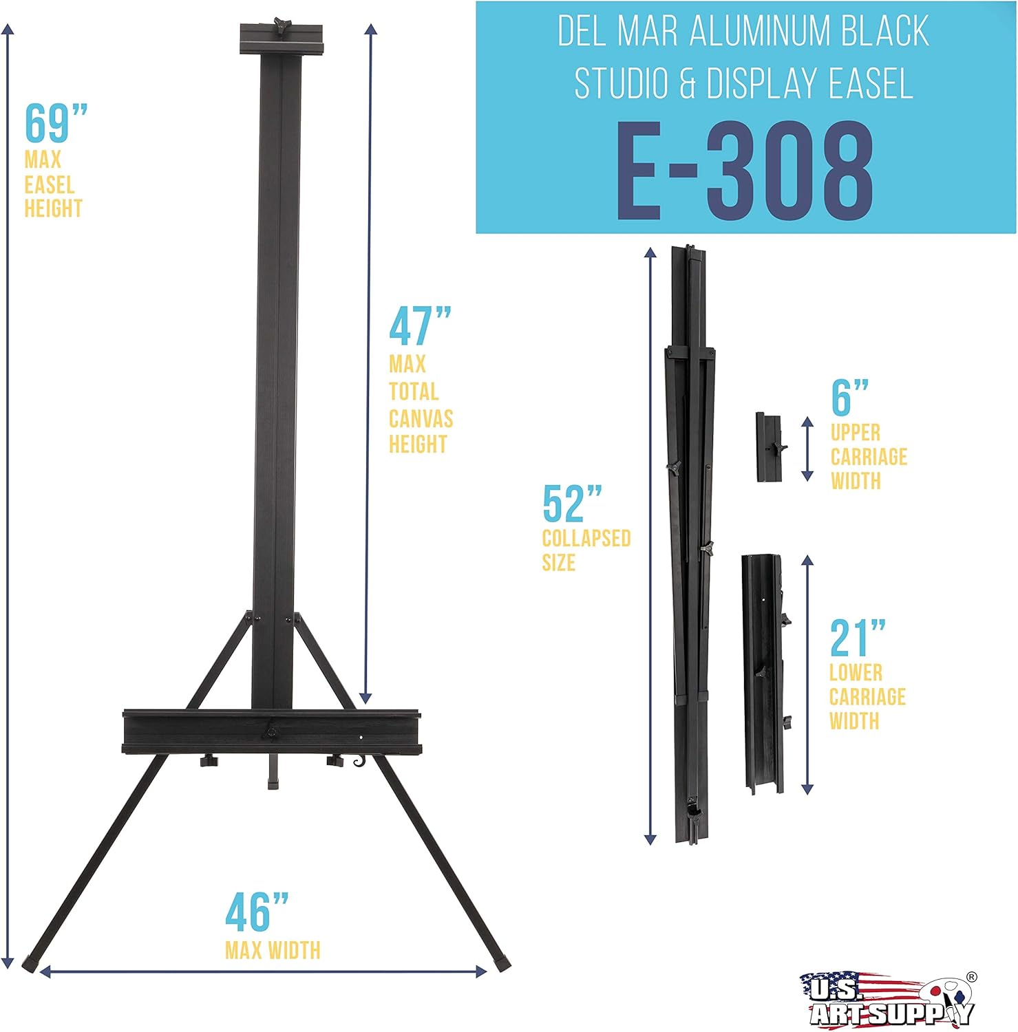 US Art Supply Heavy-Duty 69 Aluminum Studio Easel Stand