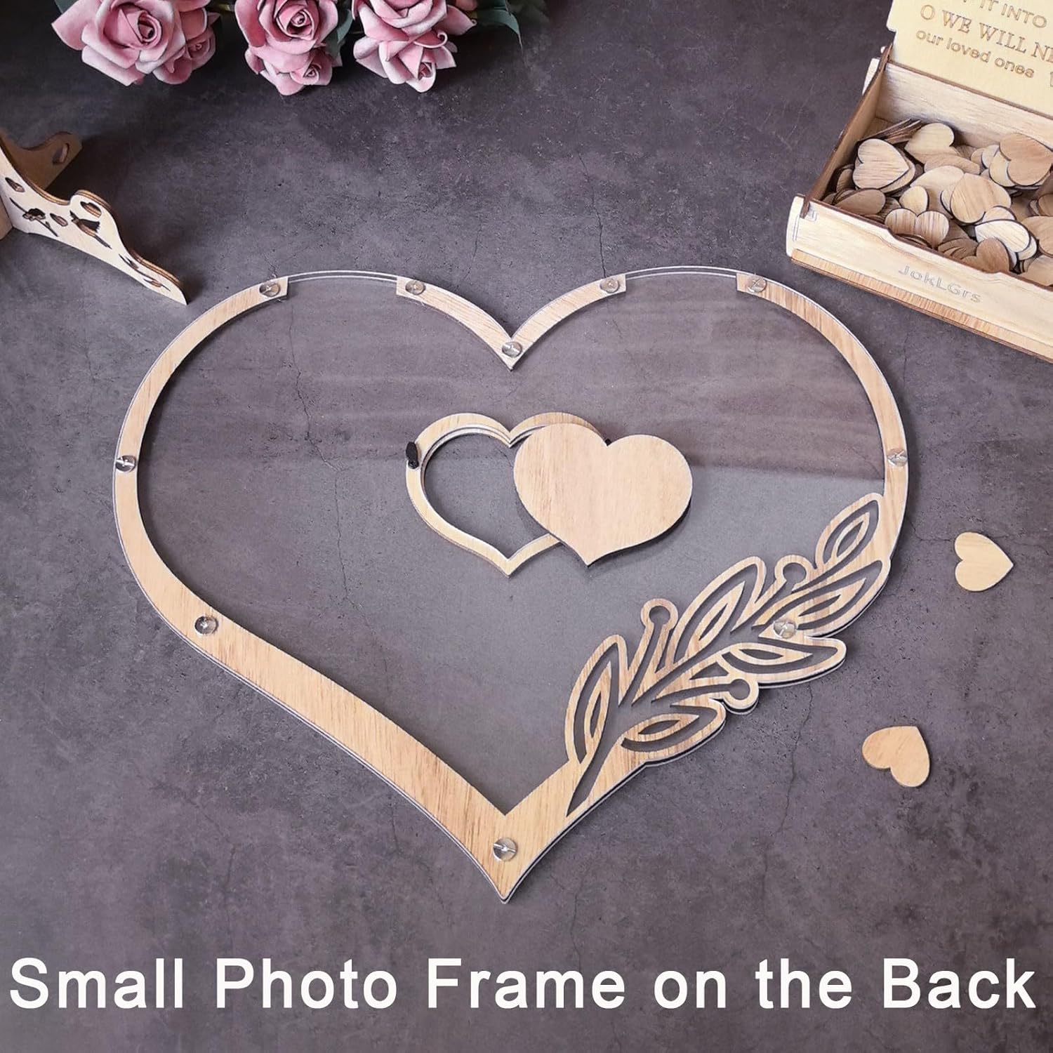 Heart Wedding Guest Book Alternative with 100 Wooden Hearts and Drop Box