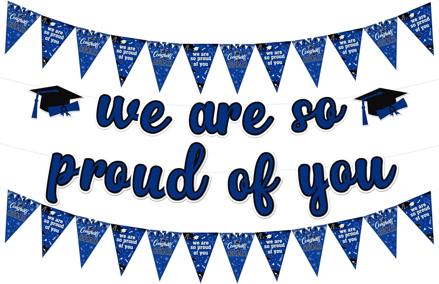 2025 Graduation Banner Set Blue Black Triangle Flags