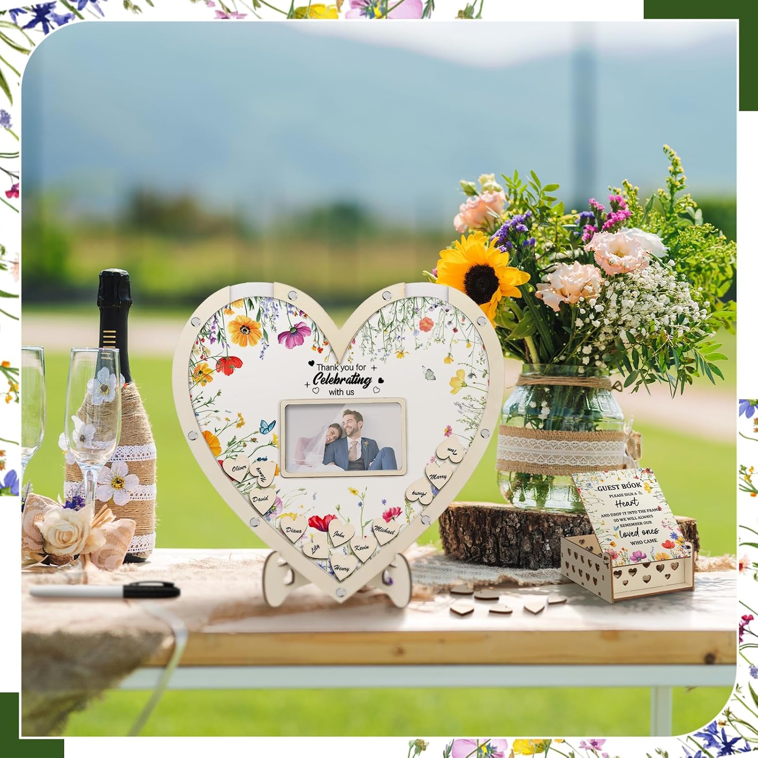 Chunful Wildflower Heart Guest Book Set