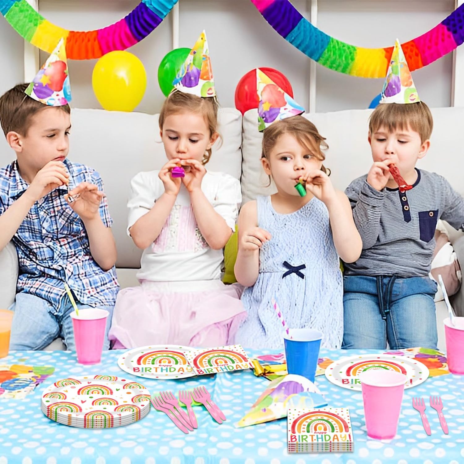 48Pcs Rainbow Themed Party Tableware Set