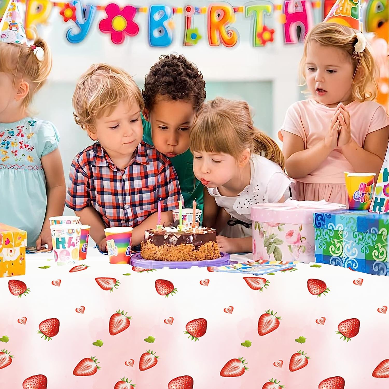2pcs Strawberry Tablecloth for Birthday Parties