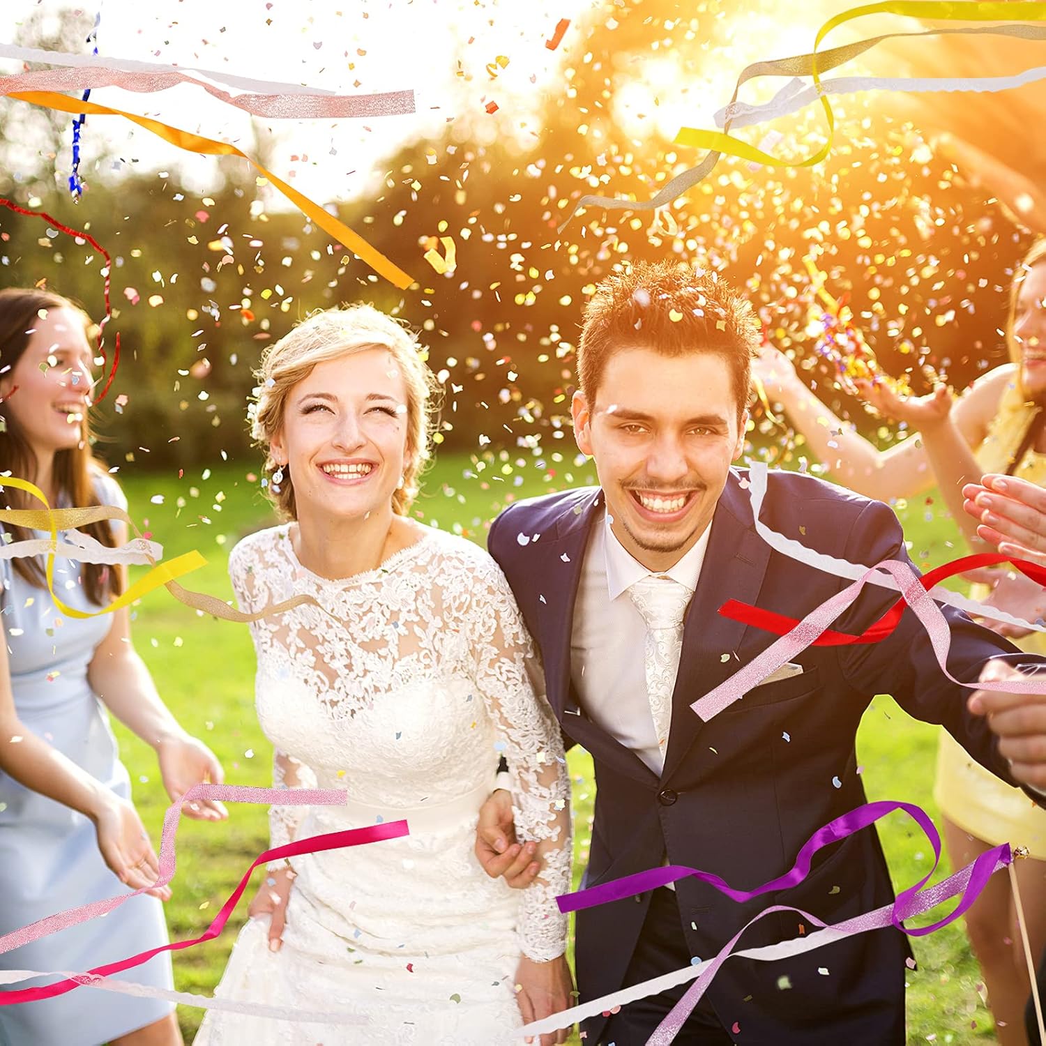 40 Pieces Chromatic Silk Wedding Streamers with Bells