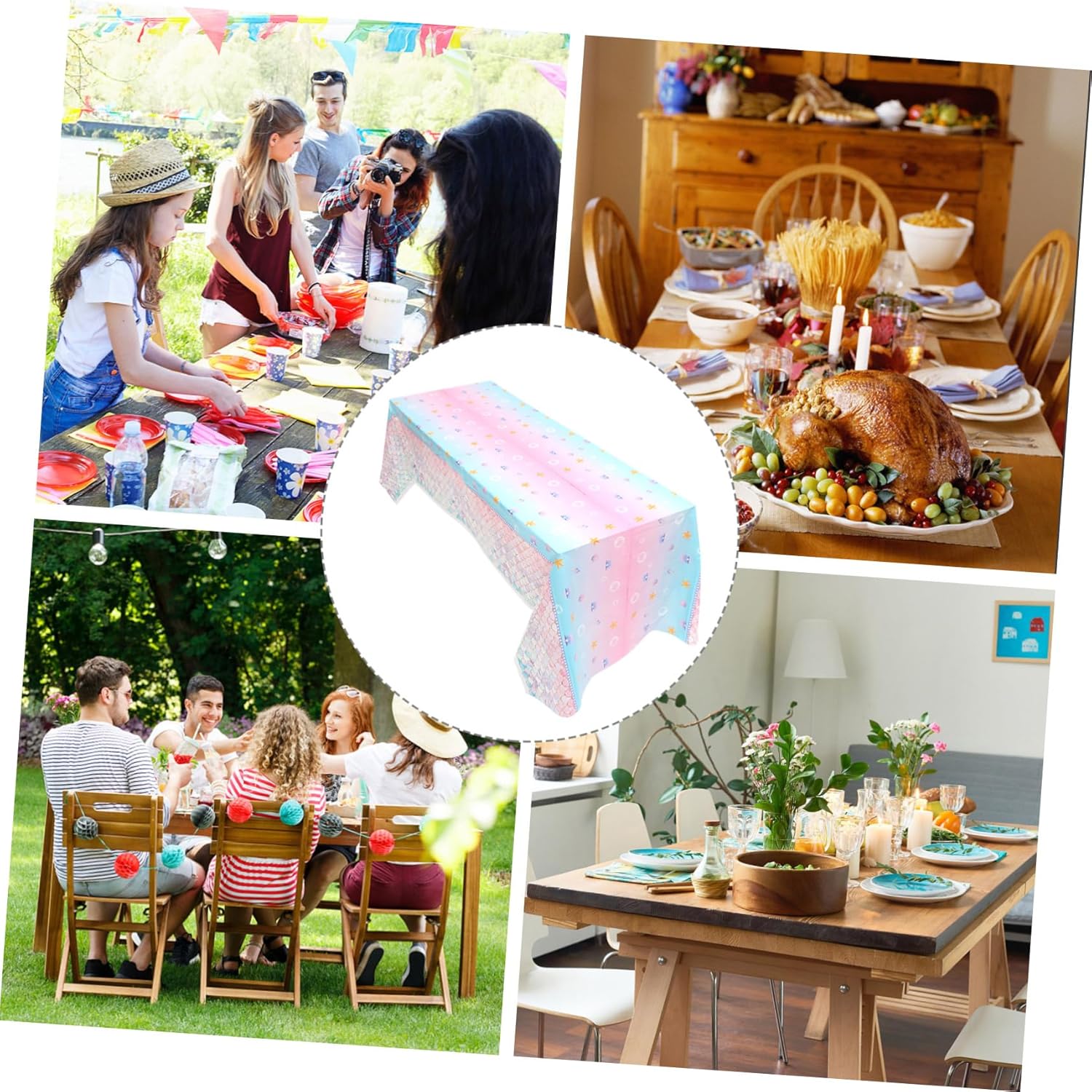 LIFKOME Mermaid Themed Disposable Tablecloth for Birthday Parties