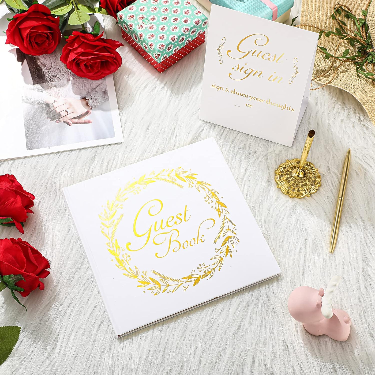 Wedding Guest Book with Pen and Table Cards 9x9 Inch