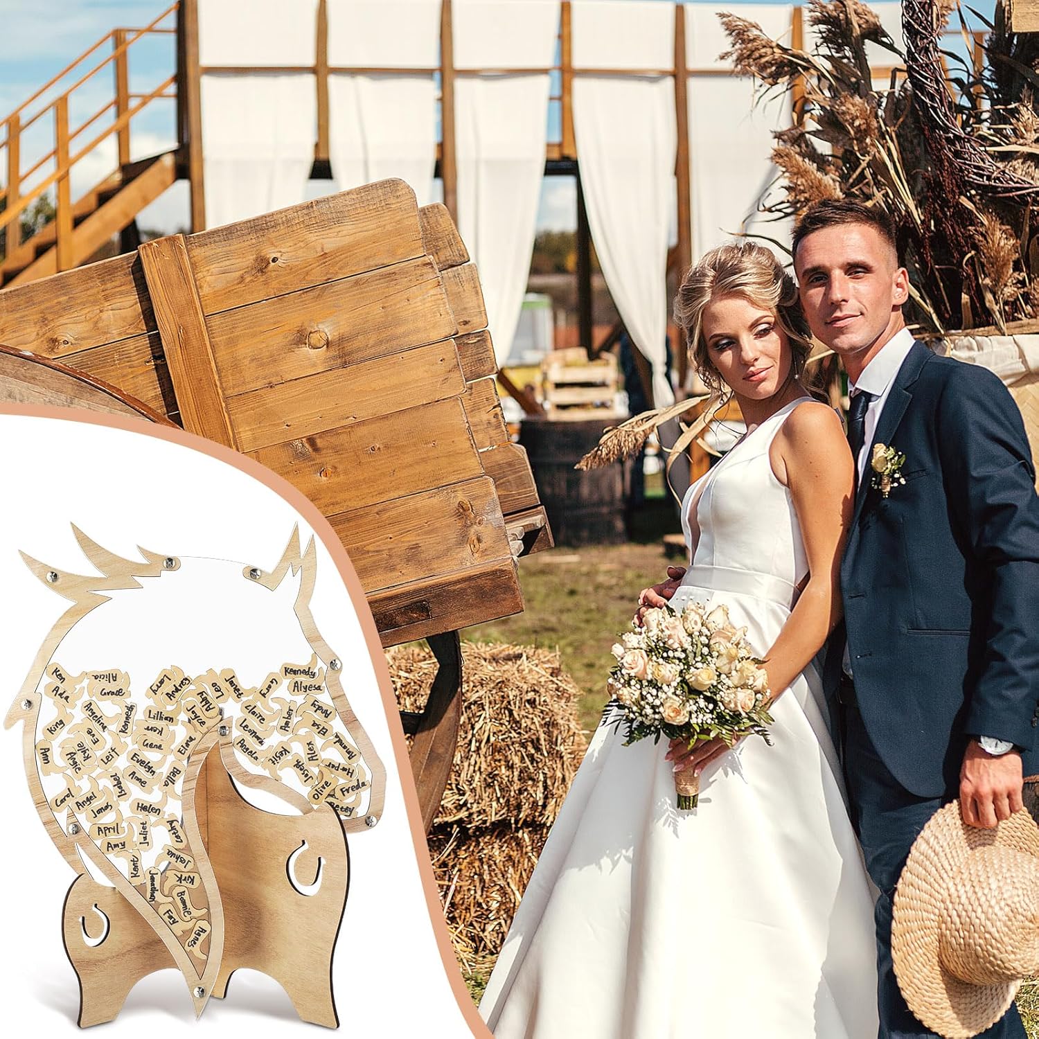 Western Cowboy Wedding Guest Book Drop Box with 100 Boot Wood Slices