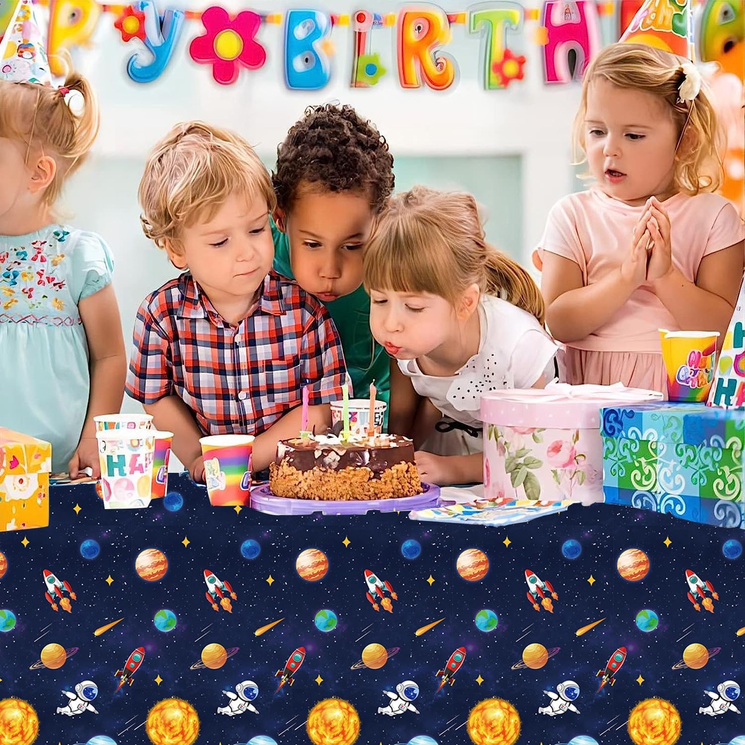 2pcs Space Tablecloth Plastic Party Decor for Birthday Celebrations