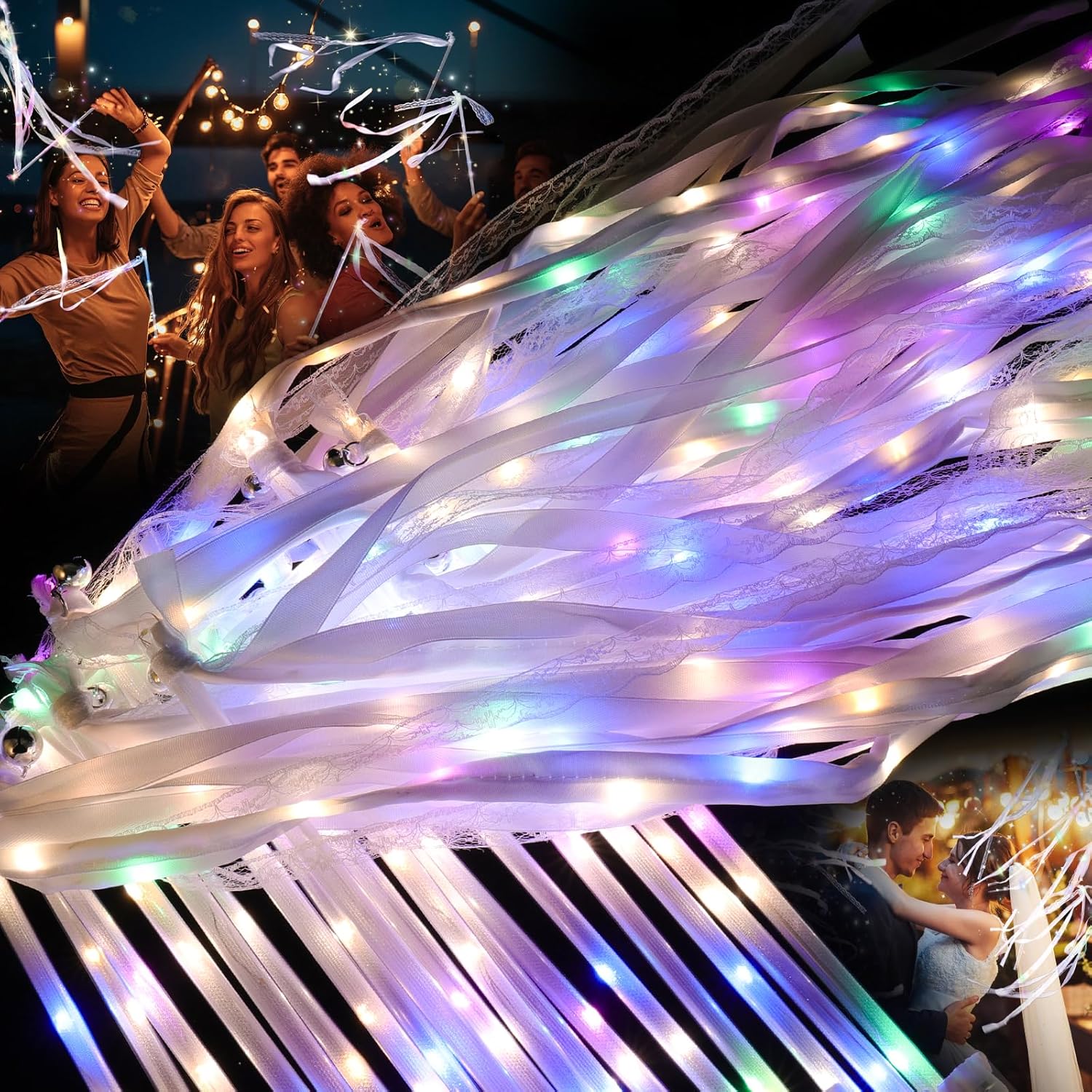 30 Piece LED Wedding Wands with Ribbons and Bells