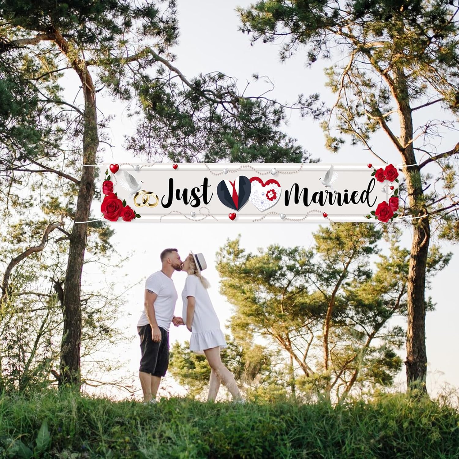 Labakita Large Just Married Banner for Wedding Ceremony Decorations