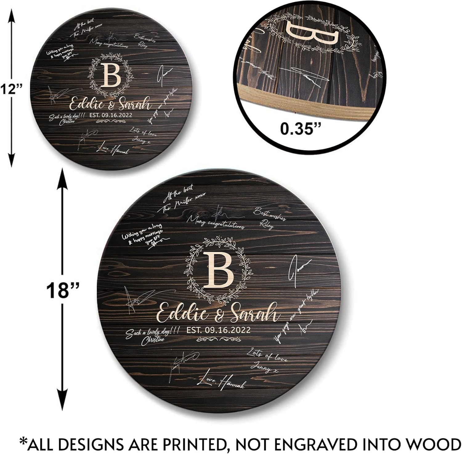 Hykuc Personalized Wooden Guest Book Sign Board 12x12