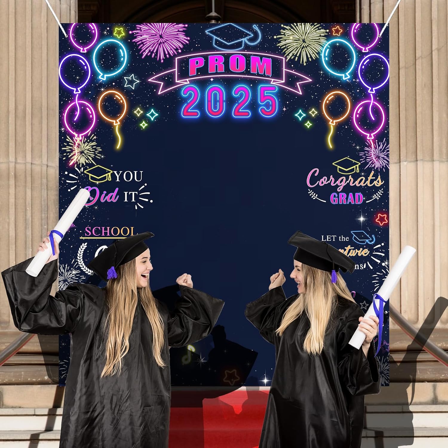 Neon Prom 2025 Banner Decorations for Graduation Party