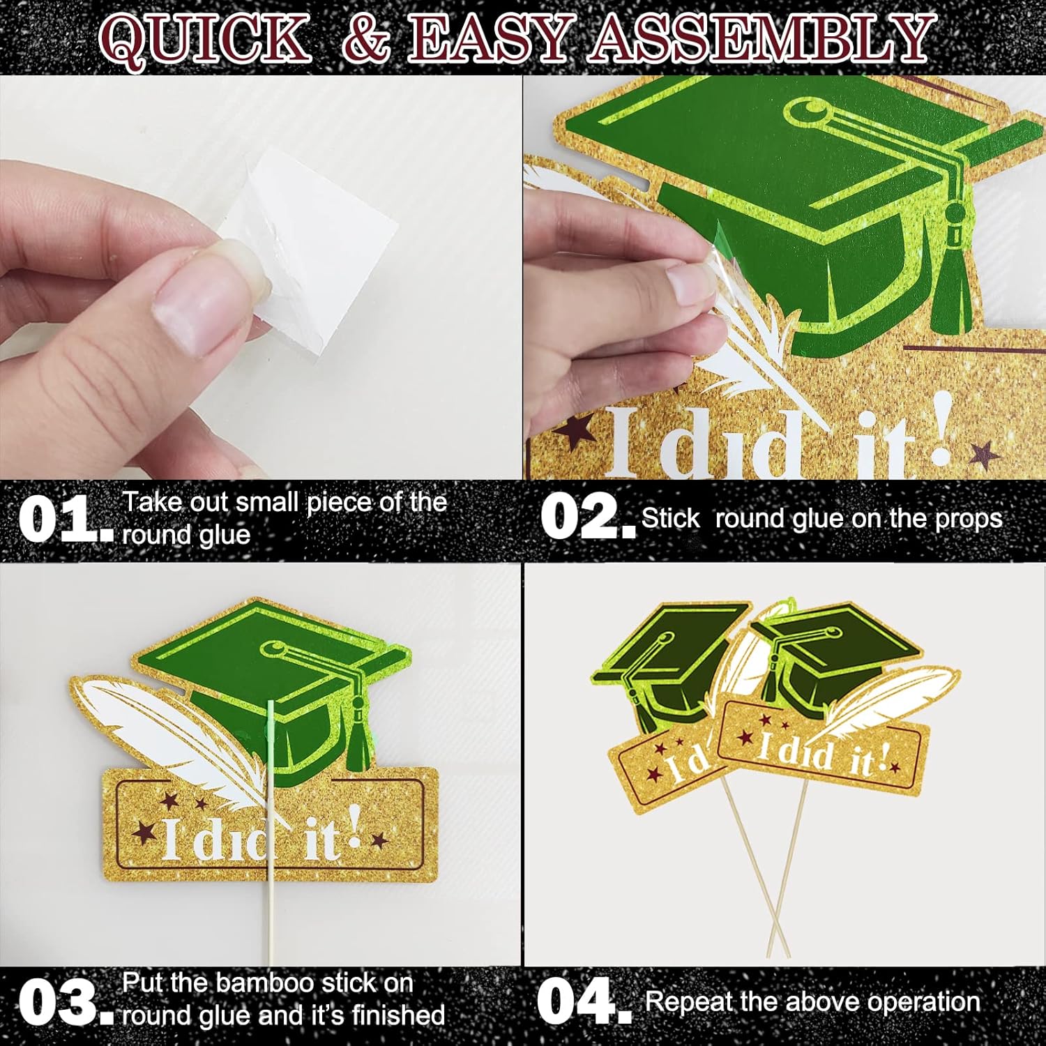 Green Gold Graduation Centerpieces 2024 24Pcs Table Decorations