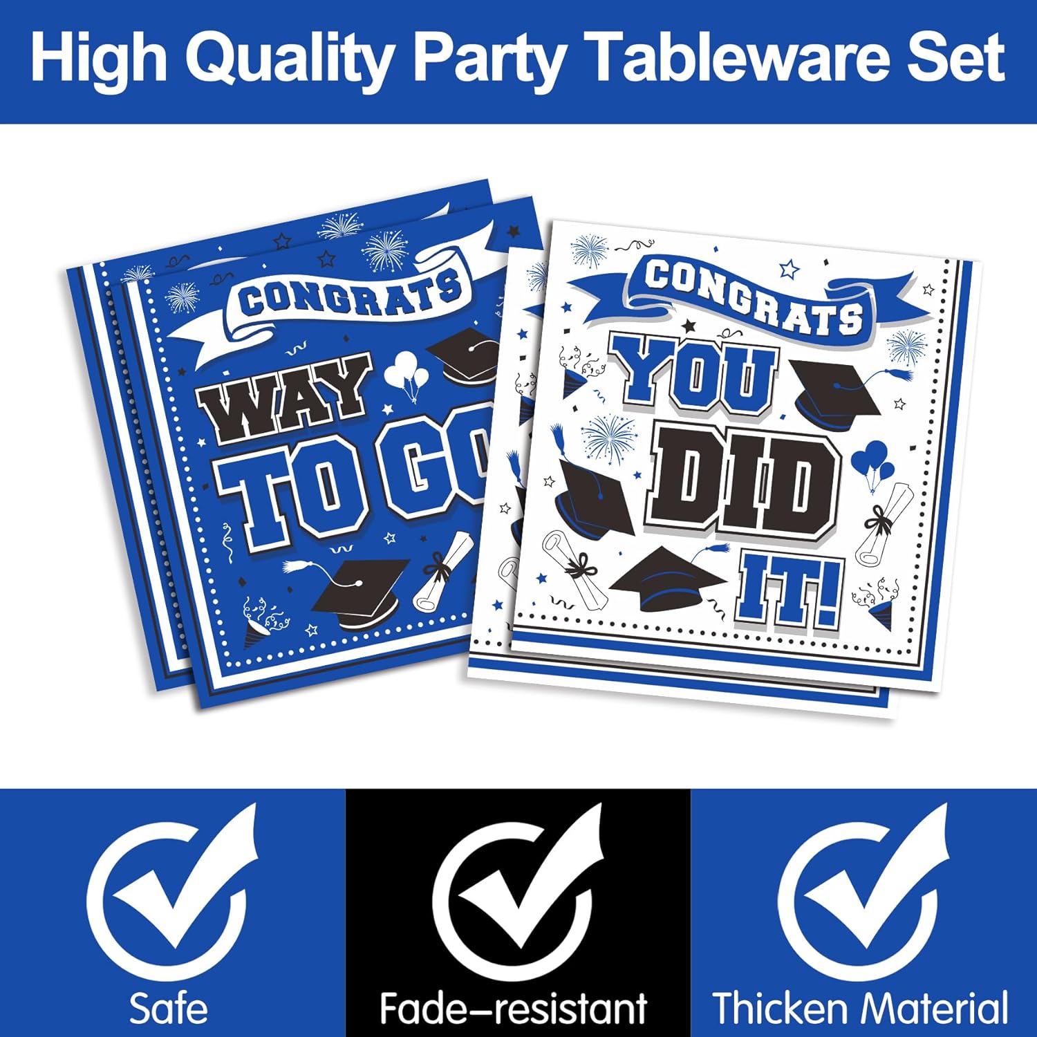 Graduation 2025 Blue Themed Party Tableware Set for 24 Guests