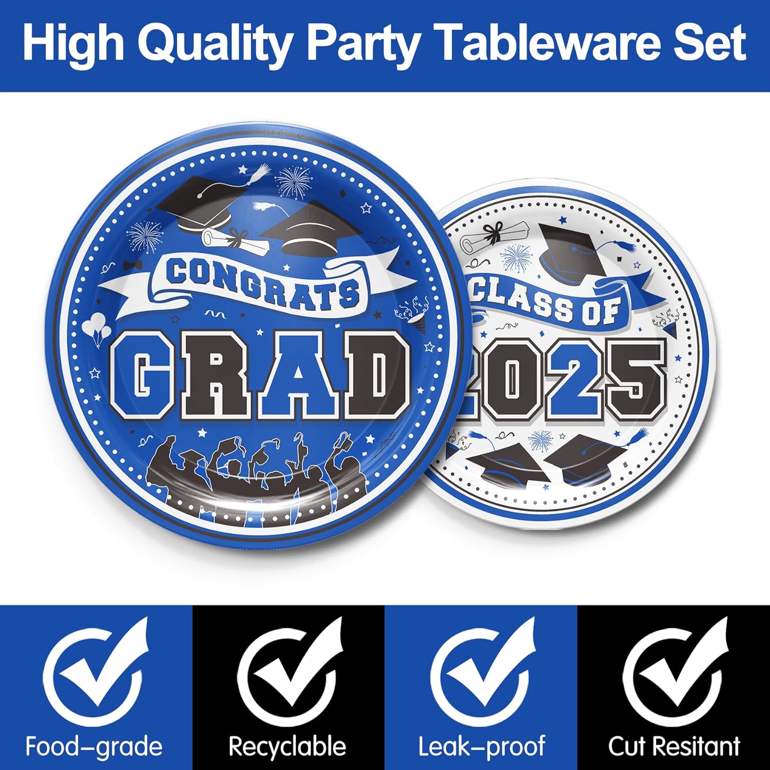 Graduation 2025 Blue Themed Party Tableware Set for 24 Guests