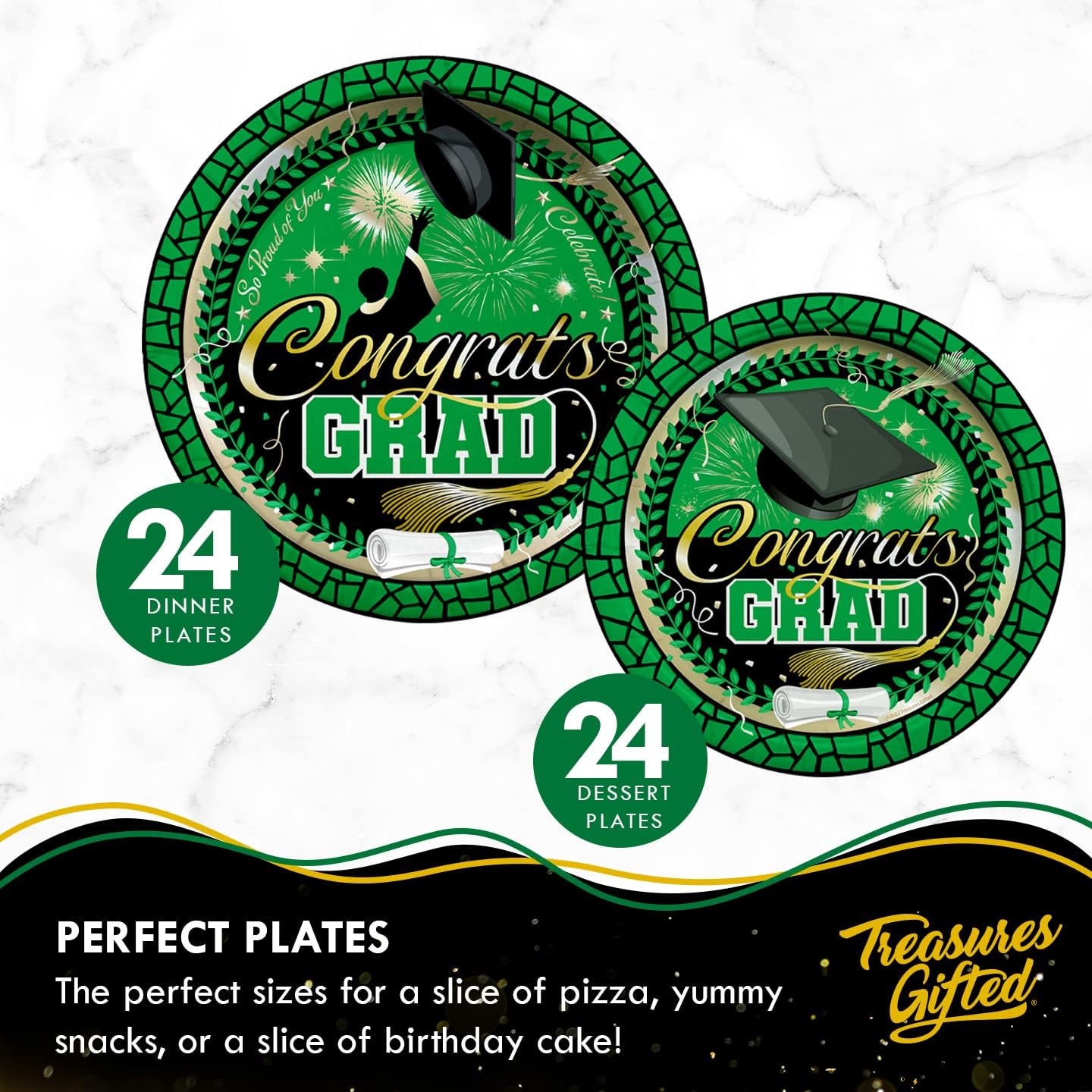 Treasures Gifted Green Graduation Decorations Set for 24 Guests