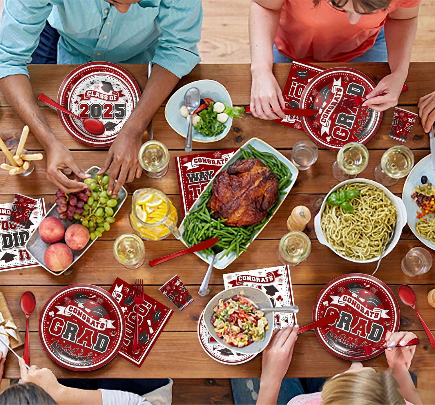 Maroon Graduation Party Tableware Set for 24 Guests 2025