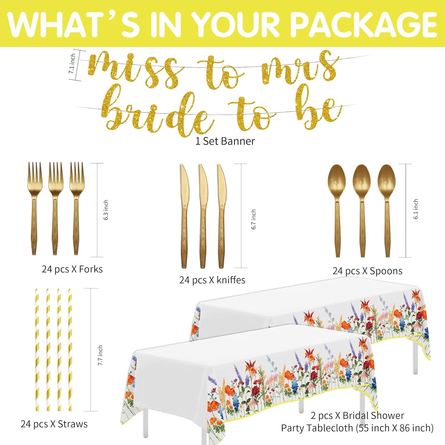Wildflower Bridal Shower Decorations Set for 24 Guests