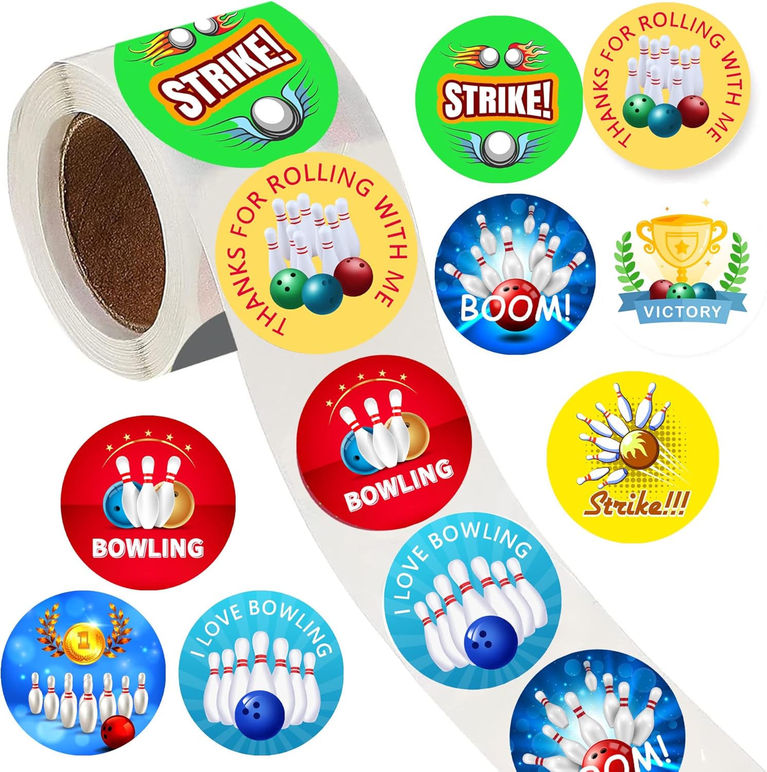 Oringaga 500 Piece Bowling Decor Labels Roll Stickers
