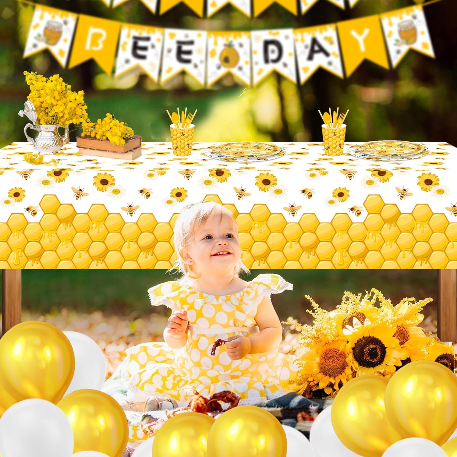 CC HOME Bees Party Tablecloth 54x87 Inch
