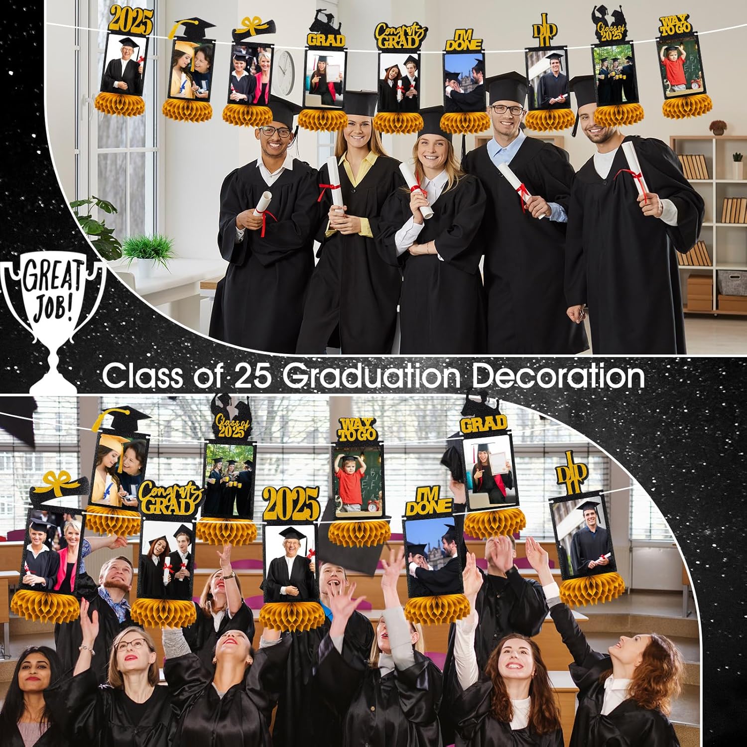 Gold Graduation Centerpieces Set 9 Pcs for Class of 2025