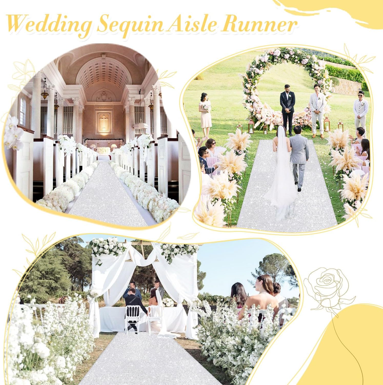 Silver Sequin Aisle Runner 4x20FT for Wedding