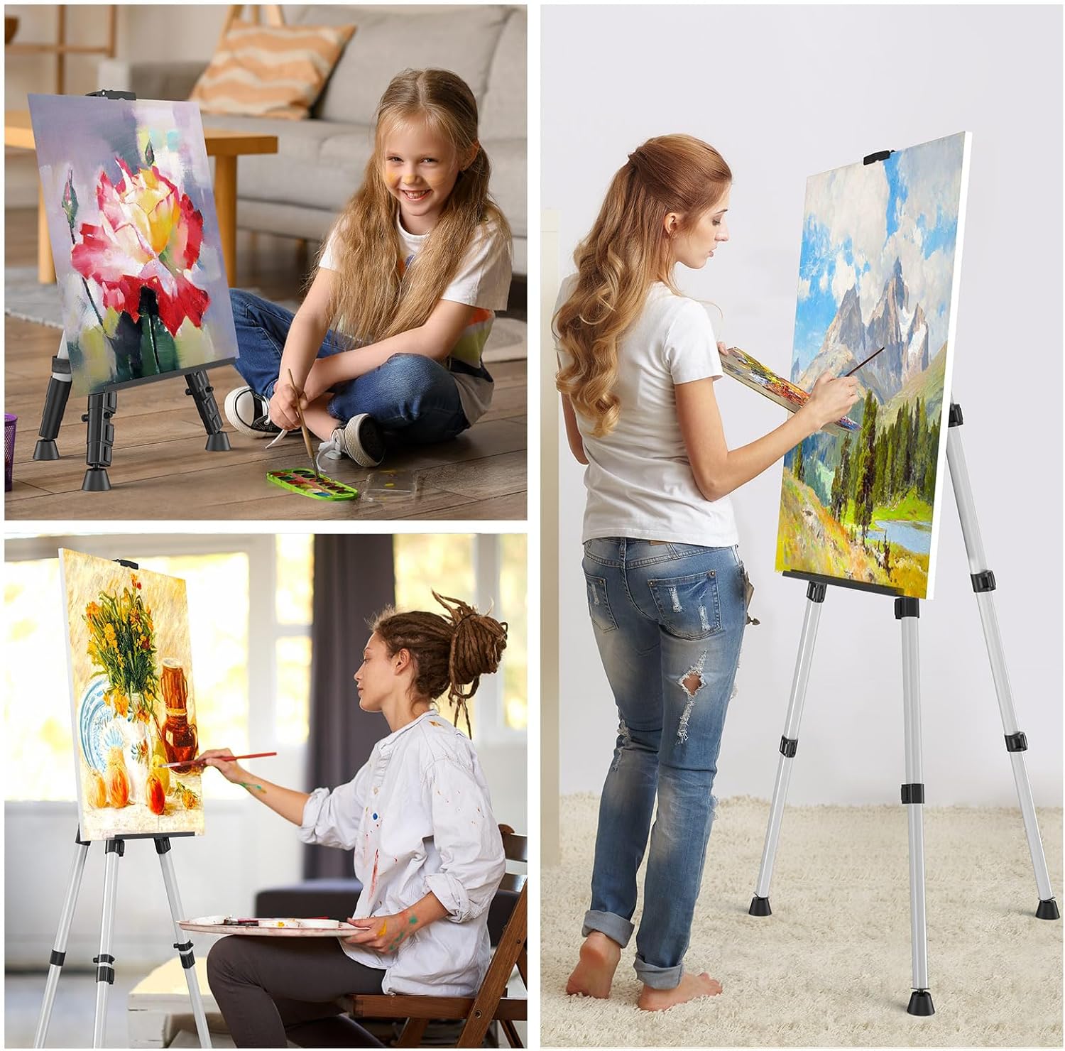 Adjustable Aluminum Easel Stand with Carry Bags 17 to 66 Height