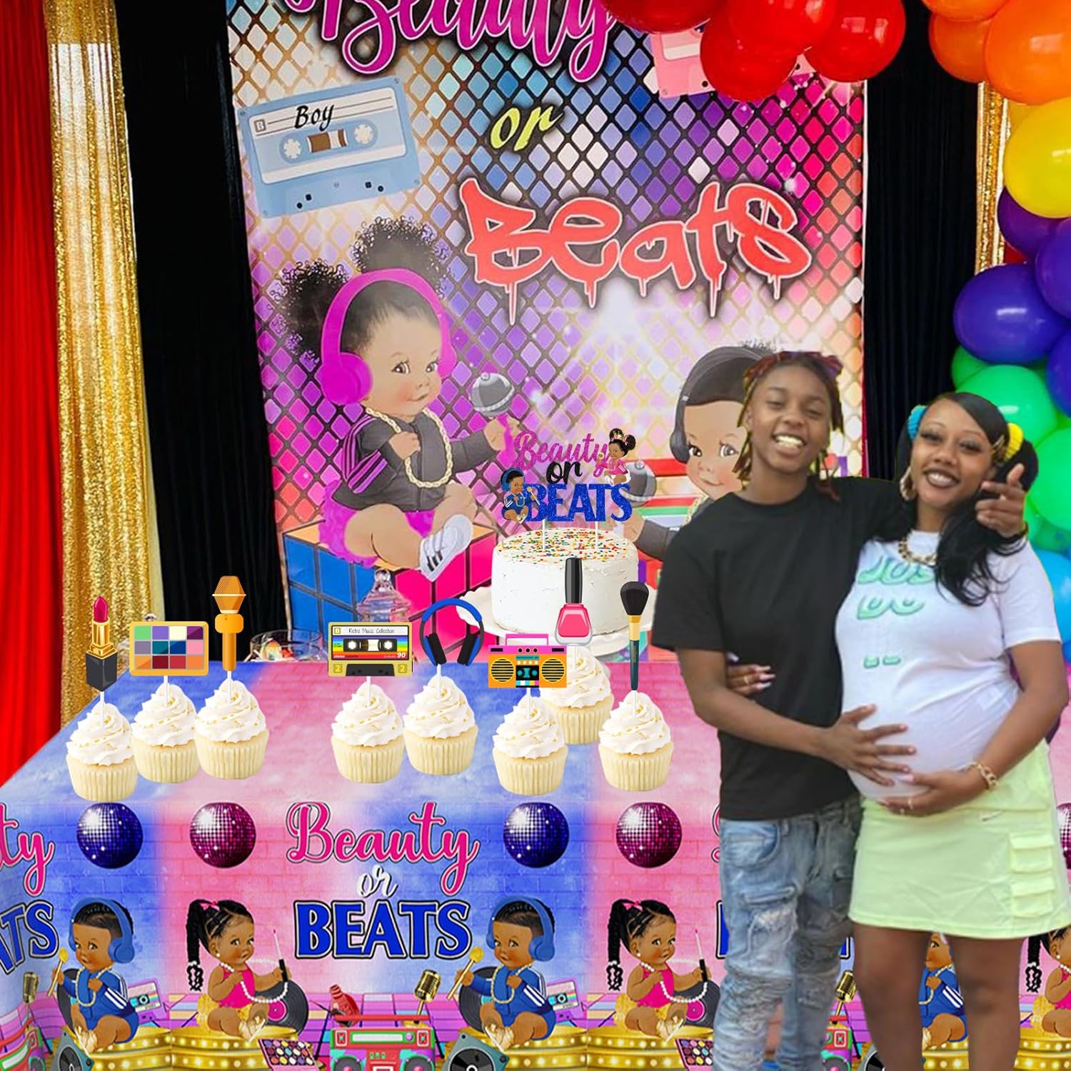 Funmemoir Hip Hop Gender Reveal Table Cloth Decorations