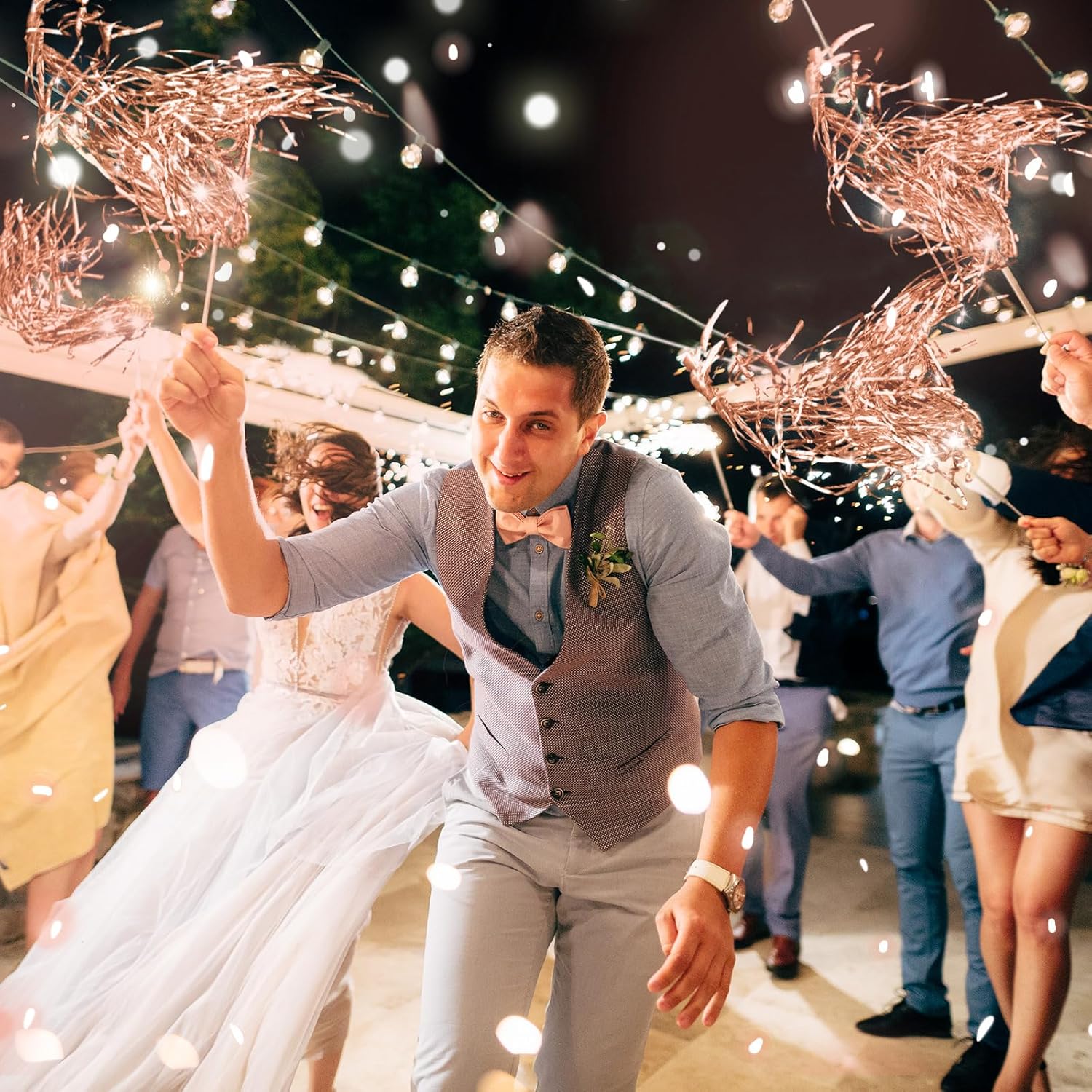 24 Pcs Lighted Wedding Wands with Rose Gold Tinsel