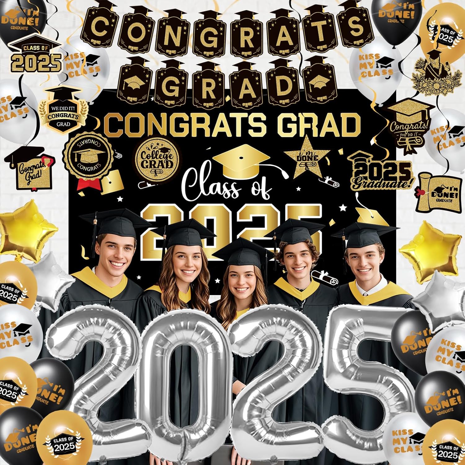 2025 Graduation Decorations Gold Theme Party Set