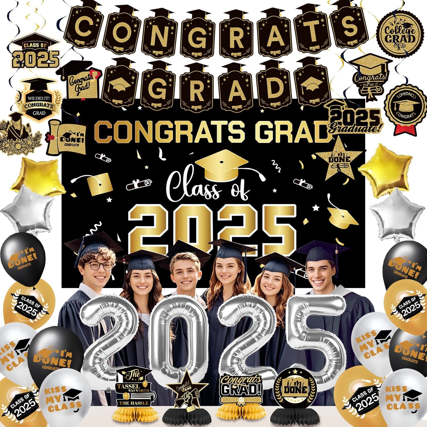 2025 Graduation Decorations Gold Theme Party Set