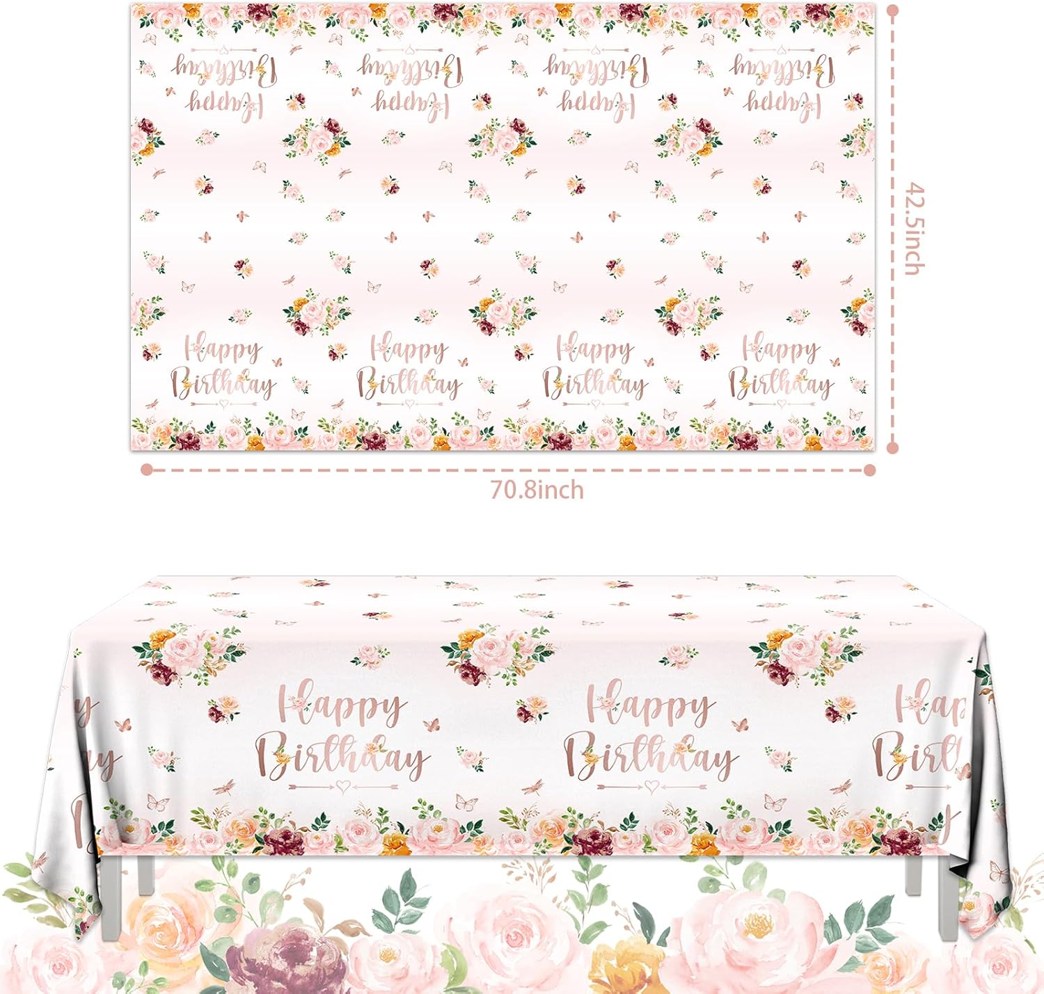 3 Pack Pink Rose Tablecloth for Birthday Parties